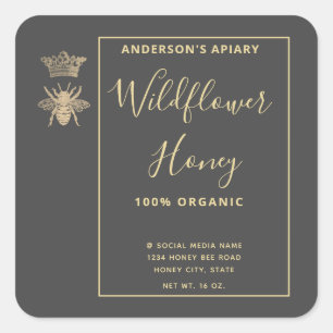 Honey jar modern script queen bee square sticker