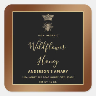 Honey jar modern script queen bee   square sticker