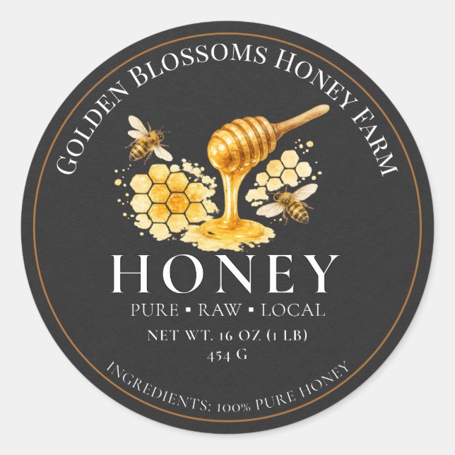 Honey Jar Product Labels - Black Apiary Stickers (Front)