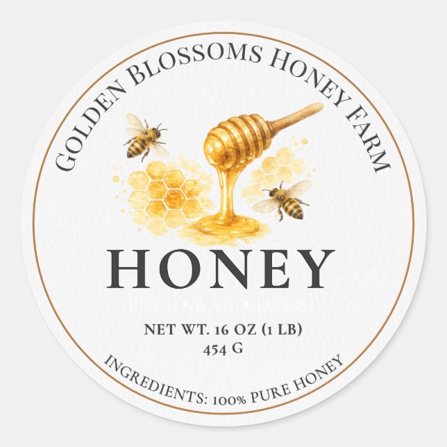 Honey Jar Product Labels - White Apiary Stickers (Front)