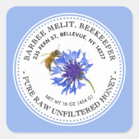 Honey Label Blue Flower Bee Beekeeping Sticker