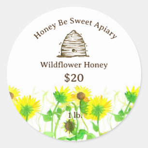 Honey Label Honeybee Skep Sunflowers