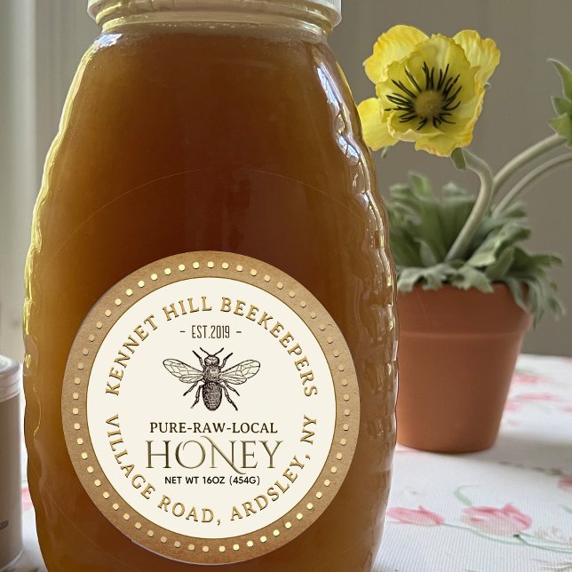 Honey Label Kraft Dotted Border French Bee (Creator Uploaded)