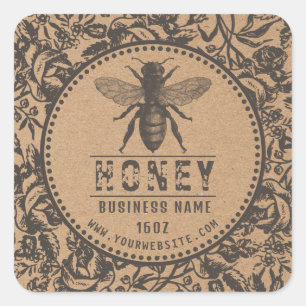 Honey Label Kraft   Flowers And Bee
