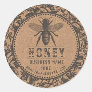 Honey label kraft   Flowers and bee