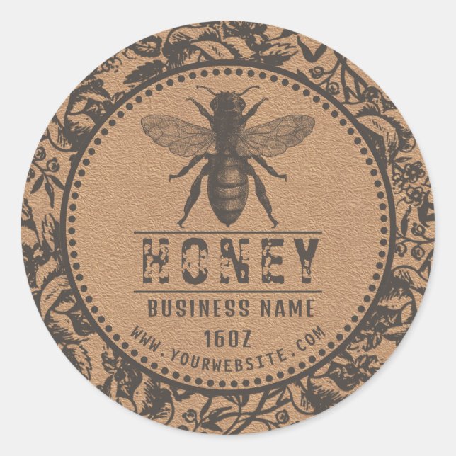 Honey label kraft | Flowers and bee (Front)