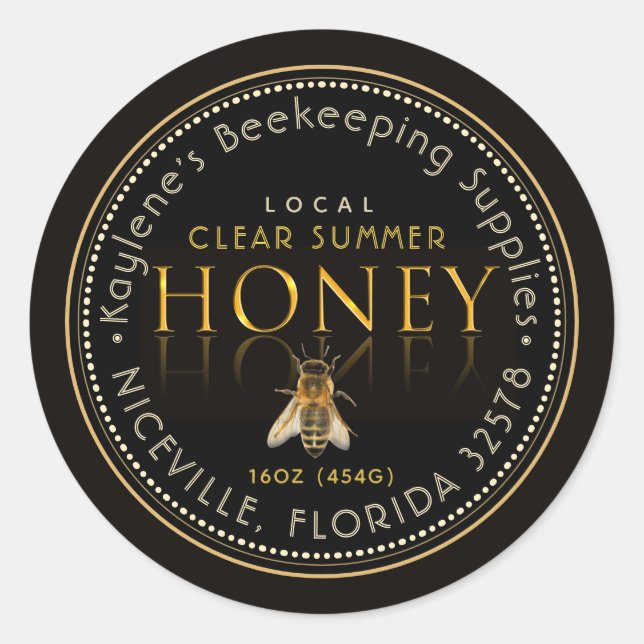Honey Label Reflection with Bee  (Front)