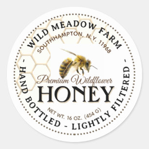 Honey Label with Honeycomb and Bee