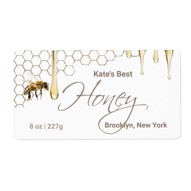 Honey Label with Honeycomb, Drip & Bee (Front)