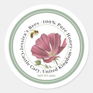 Honey Label with Wildflower and Honeybee 