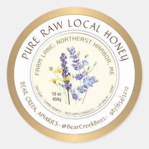 Honey Label with Wildflowers and Gold Border