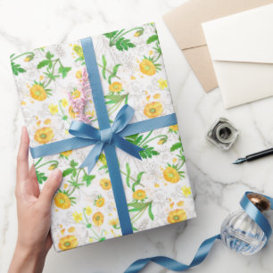 Honey Lemon Flowers Snow White Wrapping Paper