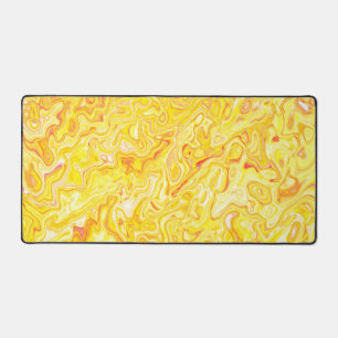 Honey Lemon Yellow Marble Texture Abstract Liquid Desk Mat