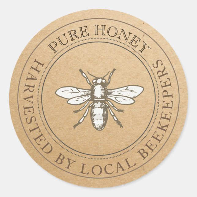Honey Local Beekeeper Vintage Honeybee Kraft Label (Front)