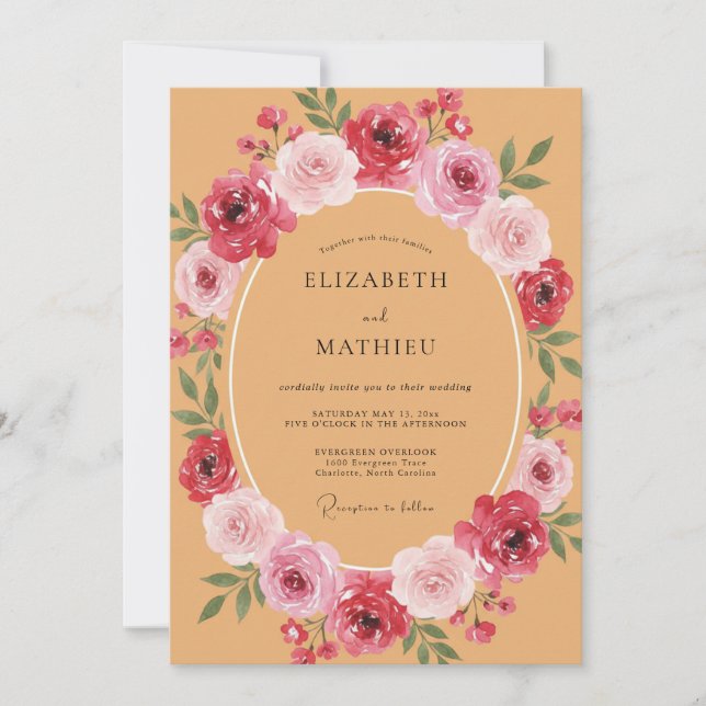 Honey Magenta Peony Wedding Invitation (Front)