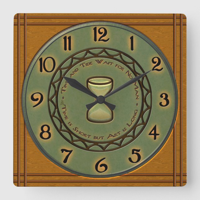 Honey Maple and Pine Pottery Craftsman-Style Square Wall Clock (Front)