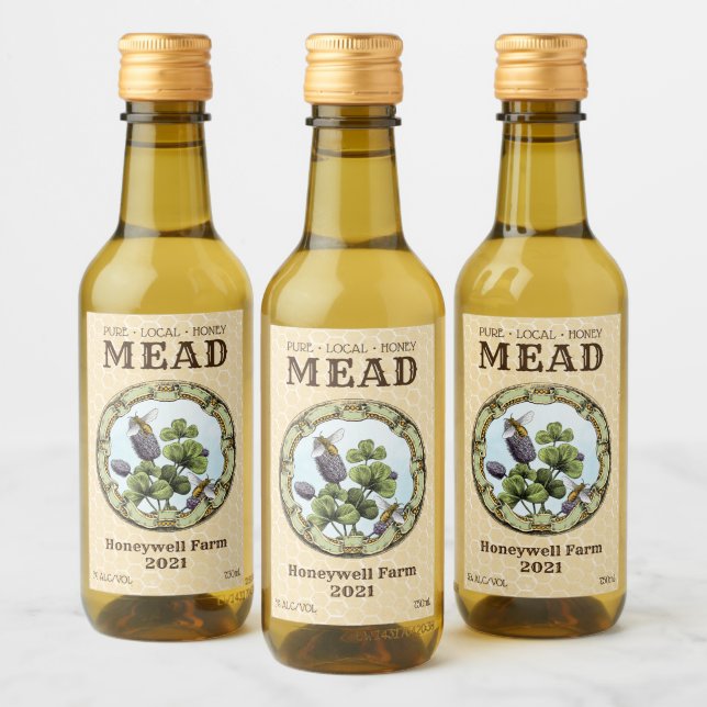 Honey Mead Bee and Clover Wine Label (Bottles)