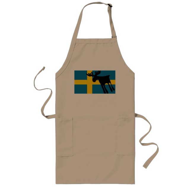 Honey / Moose with Swedish flag Long Apron (Front)