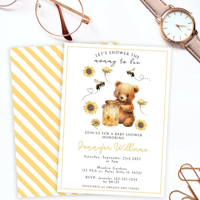 Honey mummy to bee teddy bear baby shower invitation (Creator Uploaded)