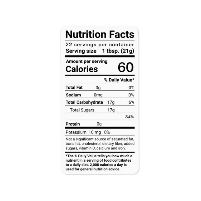 Honey Nutrition Facts Address Label White (Front)