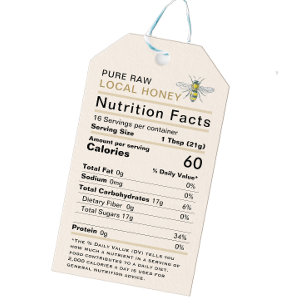 Honey Nutrition Facts Jar Tag with Bee