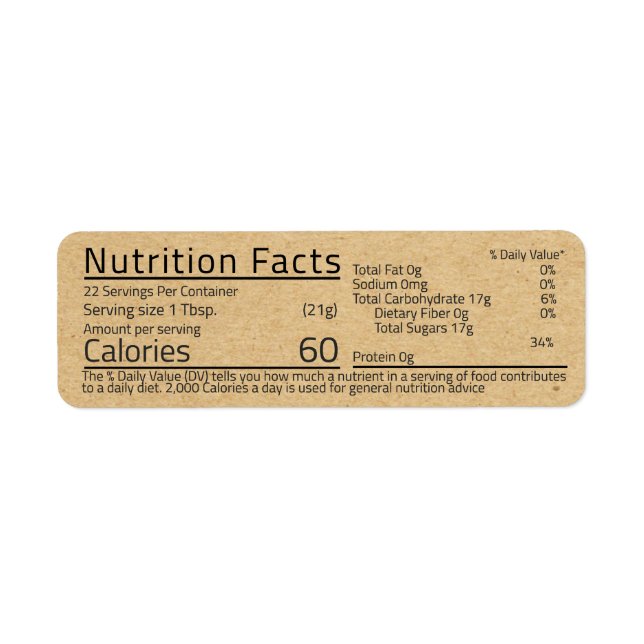 Honey Nutrition Facts Kraft Return Address Label (Front)