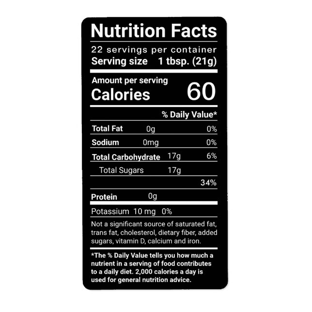 Honey Nutrition Facts Return Address Label Black (Front)