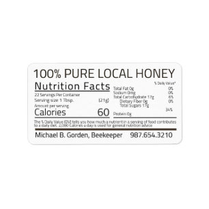 Honey Nutrition Facts White Address Label