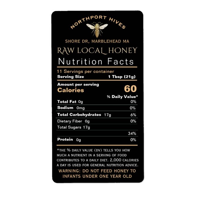 Honey Nutrition Infant Warning & Bee Shipping Size (Front)