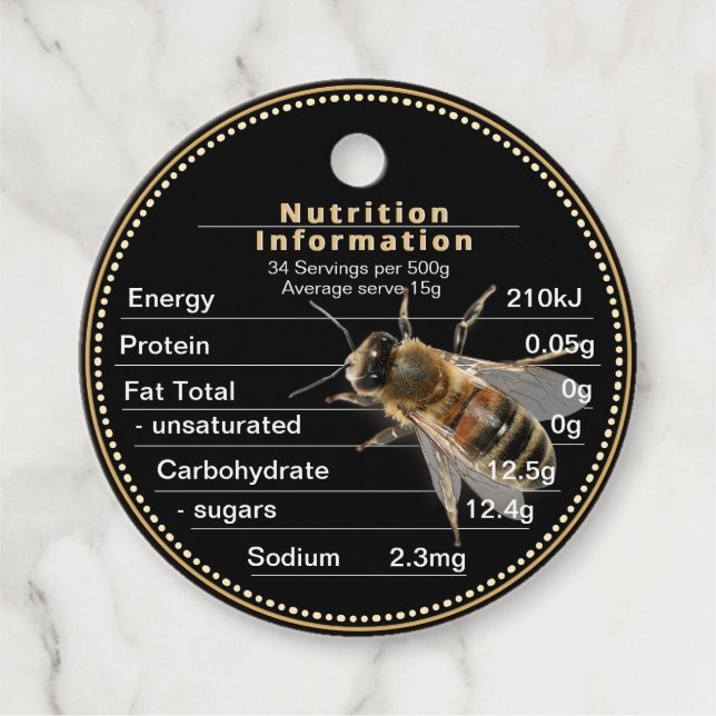 Honey Nutrition Information Tag Australia Black (Front)