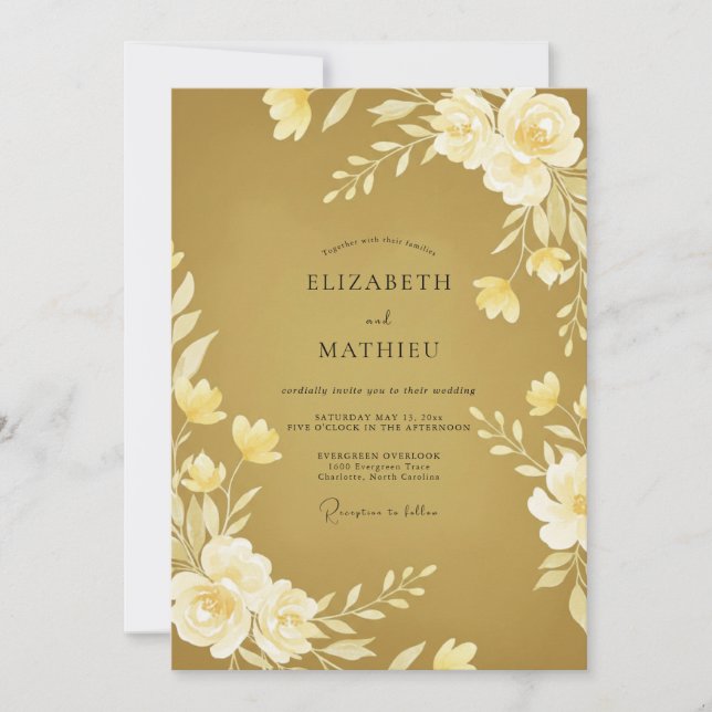 Honey Ochre Leafy Wedding Invitation (Front)