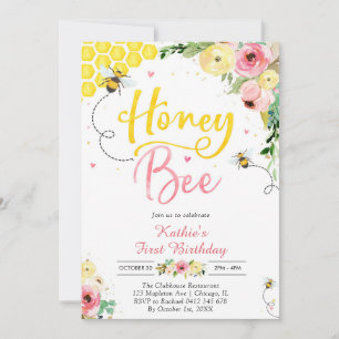 Honey One Honey Bee 1st Birthday Invitation