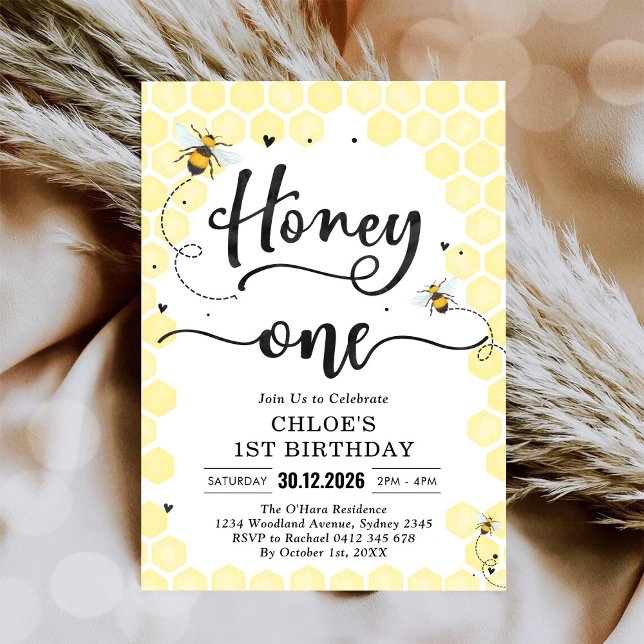 Honey One Honey Bee 1st Birthday Invitation (Creator Uploaded)