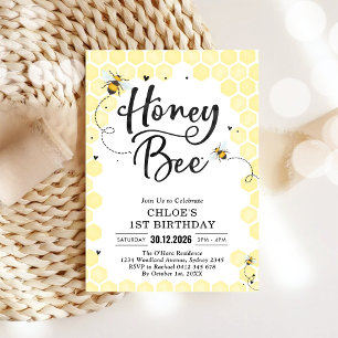Honey One Honey Bee 1st Birthday Invitation