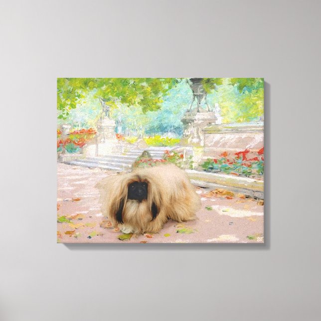 Honey Pekingese in Floral Setting Canvas Print (Front)