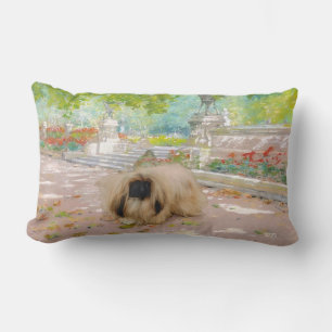Honey Pekingese in Floral Setting Lumbar Cushion