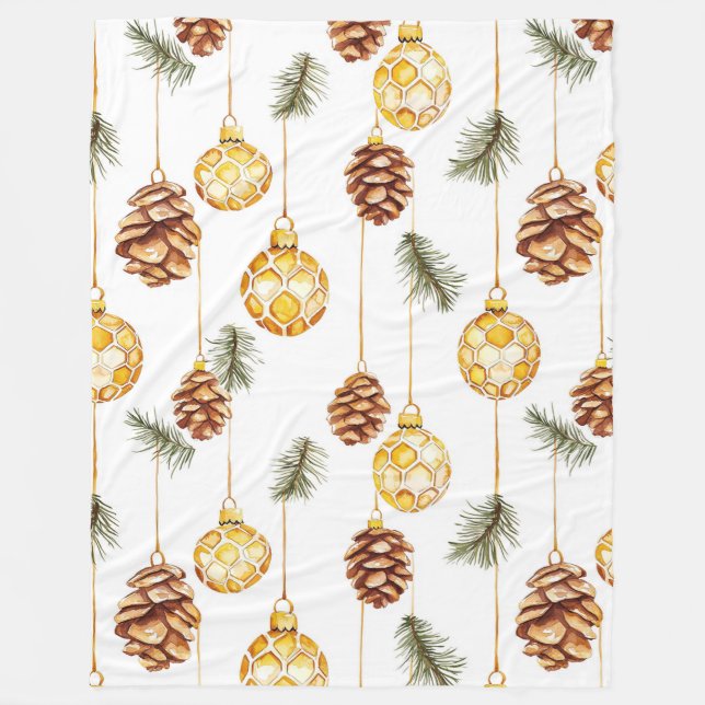 Honey Pine Cones Christmas Fleece Blanket (Front)