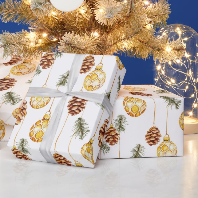 Honey Pine Cones Christmas Wrapping Paper (Holidays)