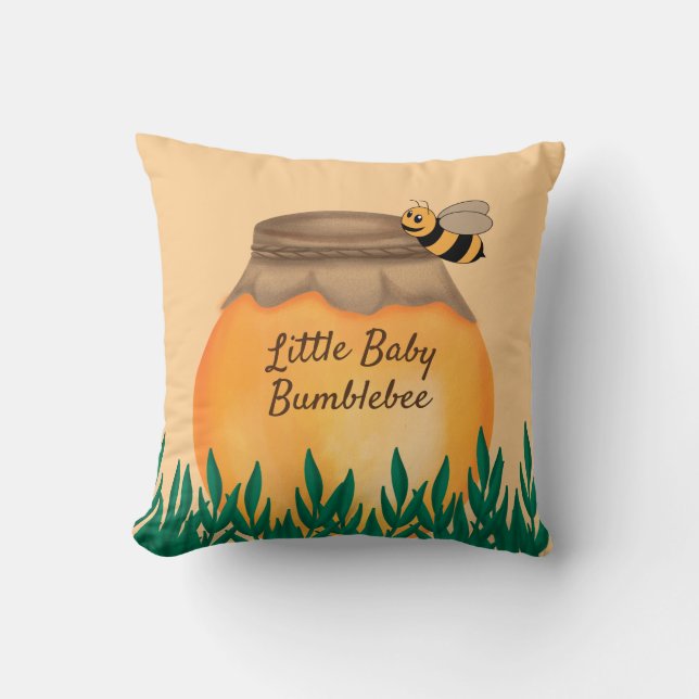 Honey Pot Bumble Bee on Yellow Infant Nursery Cushion (Front)