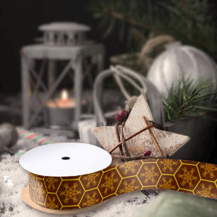 Honey print in warm tones satin ribbon