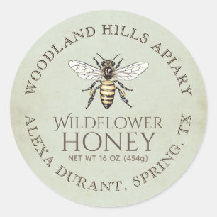 Honey Queen Bee on 1930s Antiqued Green Parchment Classic Round Sticker