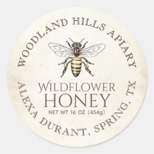 Honey Queen Bee on 1930s Antiqued Ivory Parchment  Classic Round Sticker