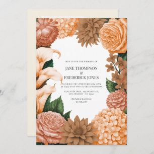 Honey Rose, Apricot Fleur & Toffee Bloom Wedding Invitation