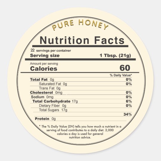 Honey Round Editable Nutrition Facts Label Zazzle Co Nz