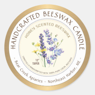 Honey Scented Beeswax Candle Label Gold Border