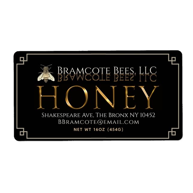 Honey shipping Label Gold on Black (Front)