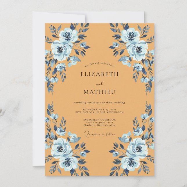 Honey Slate Peony Wedding Invitation (Front)