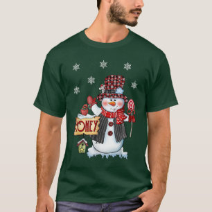 Honey Snowman Christmas Candy Cane Red Plaid Santa T-Shirt