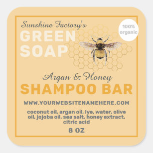 Honey Soap Vintage Bee Shampoo Bar Yellow  Square Sticker