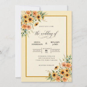 Honey Sunflower Rustic Sage Wedding Invitation